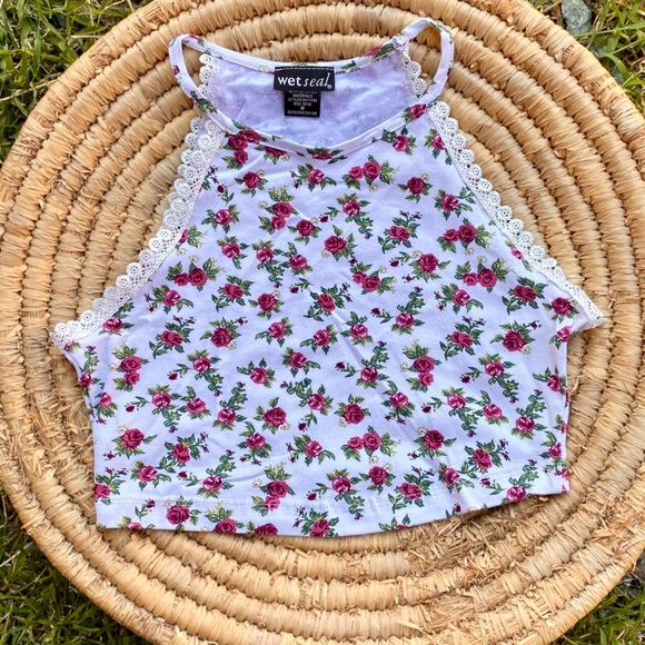 Wet Seal Tops - Wet Seal Floral Tea Rose Tank Crop Top